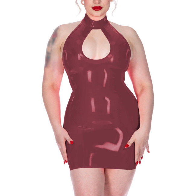 Plus Size Shiny Halter Collar Mini Dress for Womens Sexy Sleeveless Backless Skinny Club Dress Hotties Hollow Party Gown Vestido
