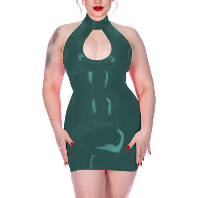Plus Size Shiny Halter Collar Mini Dress for Womens Sexy Sleeveless Backless Skinny Club Dress Hotties Hollow Party Gown Vestido
