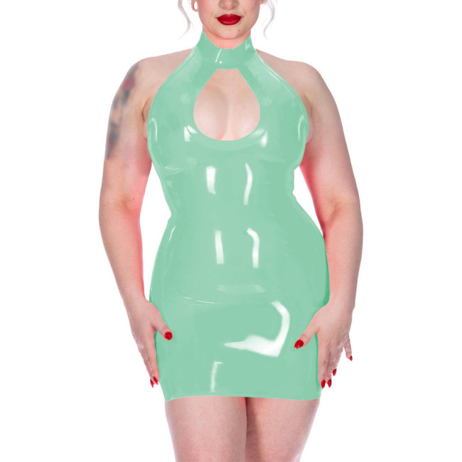 Plus Size Shiny Halter Collar Mini Dress for Womens Sexy Sleeveless Backless Skinny Club Dress Hotties Hollow Party Gown Vestido