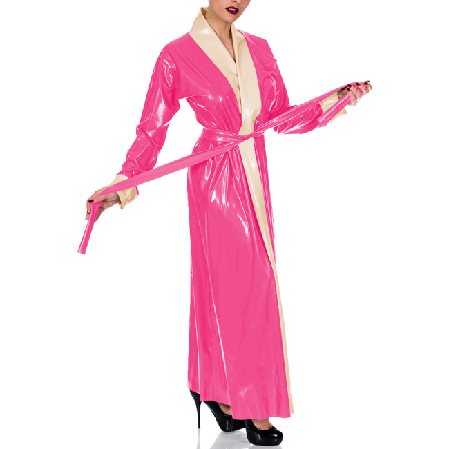 Sexy PVC Patent Leather Robe Long Dress Womens Mens Belted Coat Maxi Nightgown Shiny Lingerie Gown for Cosplay Party Halloween