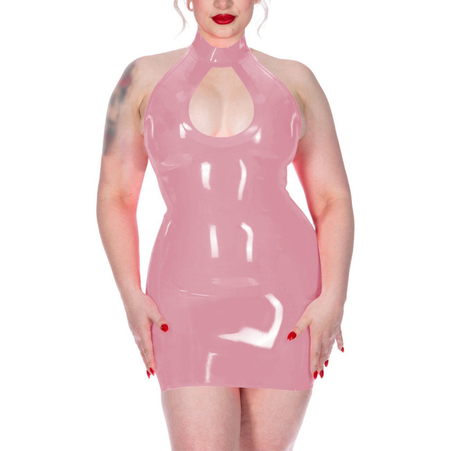 Plus Size Shiny Halter Collar Mini Dress for Womens Sexy Sleeveless Backless Skinny Club Dress Hotties Hollow Party Gown Vestido