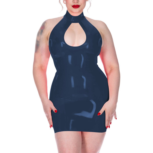 Plus Size Shiny Halter Collar Mini Dress for Womens Sexy Sleeveless Backless Skinny Club Dress Hotties Hollow Party Gown Vestido