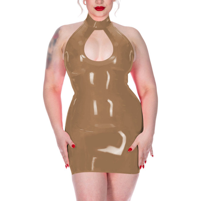 Plus Size Shiny Halter Collar Mini Dress for Womens Sexy Sleeveless Backless Skinny Club Dress Hotties Hollow Party Gown Vestido