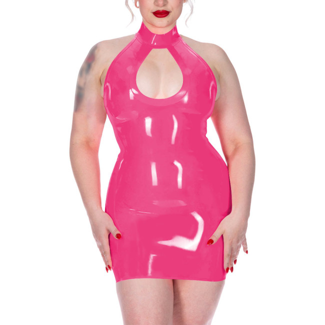 Plus Size Shiny Halter Collar Mini Dress for Womens Sexy Sleeveless Backless Skinny Club Dress Hotties Hollow Party Gown Vestido