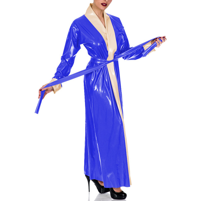Sexy PVC Patent Leather Robe Long Dress Womens Mens Belted Coat Maxi Nightgown Shiny Lingerie Gown for Cosplay Party Halloween