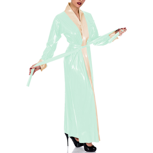 Sexy PVC Patent Leather Robe Long Dress Womens Mens Belted Coat Maxi Nightgown Shiny Lingerie Gown for Cosplay Party Halloween