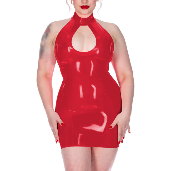Plus Size Shiny Halter Collar Mini Dress for Womens Sexy Sleeveless Backless Skinny Club Dress Hotties Hollow Party Gown Vestido