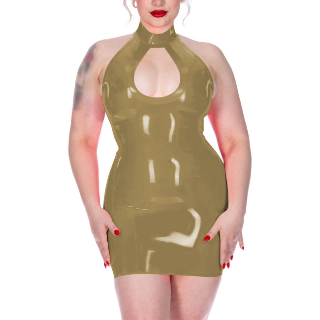 Plus Size Shiny Halter Collar Mini Dress for Womens Sexy Sleeveless Backless Skinny Club Dress Hotties Hollow Party Gown Vestido