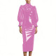 Cocktail Party Shiny PVC Leather Midi Dresses Lockable High Neck Long Sleeve Slim Fit Pencil Dress with Bow Vintage Gown Dress