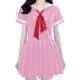 Women's Shiny PVC Mini Sailor Dress Sweet Schoolgirl Cosplay Costume with Red Necktie Wet Look Pleated Mini Dress for Party