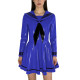 Fashion Shiny PVC Leather Sailor Dress Halloween Themed Party Cosplay Outfit Long Sleeves Pleated Mini Dress with Black Necktie