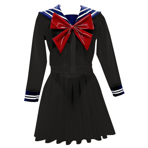 Fetish Plastic Clear PVC Sailor Uniform with Bow Classic Long Sleeve Top with Pleated Mini Skirt Anime Club Cosplay Costume 7XL