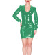 Womens Sexy V-neck Tight Gown Dresses Long Sleeve Bodycon PVC Glossy Leather Mini Dress Wetlook Streetwear Nightclub Outfits