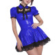 Gothic Lolita Style PVC Shiny Mini Dress with Black Lace Trim Sexy Hollow Puff Short Pleated Dress Wetlook Party Maid Outfits