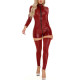 Women's Sexy Club 2 Piece Outfit Long Sleeve High Neck Front Zipper Romper with Detachable Leggings for Party Clubwear Role Play