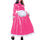 Sissy Sweet High Neck Long Sleeve Maxi Maid Dress with Lace Trim Shiny PVC Leather A-line French Maid Uniforms Halloween Cosplay