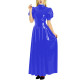 Fashion High Neck Puff Short Sleeve A-Line Dress for Womens Cocktail Party PVC Shiny Floor Length Dress Wetlook Robe Plus Size