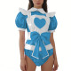 Women's Sissy Shiny PVC Maid Bodysuit with Apron Puff Short Sleeve Bow French Maid Rompers Halloween Themed Party Cosplay Outfit
