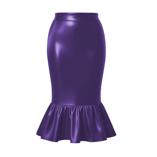 Women's Matte PU Leather Midi Mermaid Skirt Plus Size High Waist Ruffle Hem Bodycon Fishtail Skirt for Party Club Costume Bottom