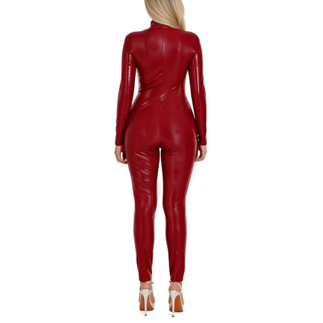 Womens Sexy Snake Skin Prints Slim Catsuit Plus Size Nightclub Pole Dance Jumpsuit Zippers Front Open Crotch Rompers Wetlook 7XL