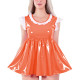 Womens O-neck Glossy High Waist A-line Dress Shiny PVC Leather Sleeveless Mini Badydoll Dress for Party Club Cosplay Nightwear
