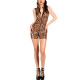 Women's Glossy Leopard Print PVC Romper Club Sleeveless Zipper Open Crotch Bodysuit Wetlook Partywear Female Pole Dance Outfits