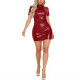 Club Sexy High Neck Sheath Mini Dress Full Back Zipper Stretchy Tight Pencil Dress Party Nightclub Wear Women Short Sleeve Dress