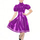 Women's Glossy PVC Vintage Style Dress Plus Size Party Knee-lenght A-line Dress Patchwork High Neck Ruffled Bow Flare Midi Dress