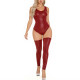 Women Sexy Sleeveless Stretchy Bodysuit with Thigh-High Stockings Exotic Backless High Cut Catsuit Club Stage Pole Dance Suit