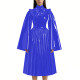 Mens Sissy Shiny PVC Midi Dress Glossy Faux Leather High Neck Bow Flared Long Sleeve Pleated A-Line Dresses Vintage Party Outfit