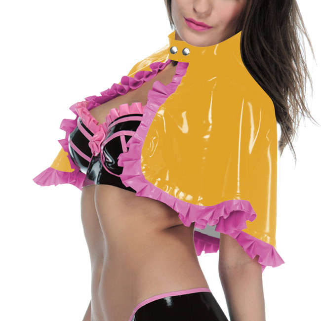 Vintage PVC Glossy Leather Capelet Latex-look Ruffles Short Cardigan Shawls Evening Dress Wraps Party Cosplay Accessories Fetish