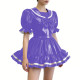 Puff Sleeves Ruffles Mini Sailor Dress with Bow Gothic Lolita PVC Shiny Cosplay Outfit Womens Sissy Party Role Play Halloween