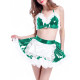 Sexy Lace Trims Women Maid Outfits Shiny PVC Halter Backless Bra Top and High Waist Pleated Mini Skirt Set for Nightclub Cosplay