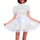 Women's Shiny PVC Pleated Mini Maid Dress with Apron Puff Short Sleeve Lace Trim French Maid Uniforms Raves Party Cosplay Outfit