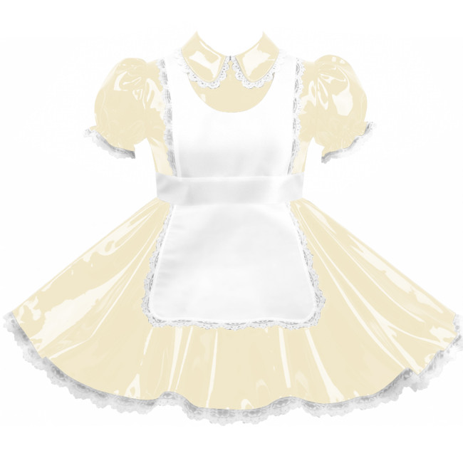 Crossdresser Sissy Shiny Vinyl PVC Leather Maid Outfit Vintage Short Sleeves Apron Maid Dress for Carnival Cosplay Party Sets