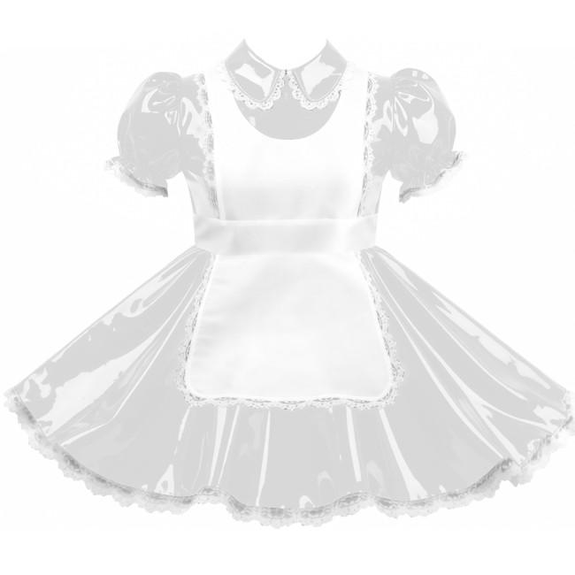 Crossdresser Sissy Shiny Vinyl PVC Leather Maid Outfit Vintage Short Sleeves Apron Maid Dress for Carnival Cosplay Party Sets