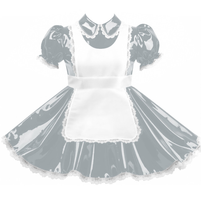 Crossdresser Sissy Shiny Vinyl PVC Leather Maid Outfit Vintage Short Sleeves Apron Maid Dress for Carnival Cosplay Party Sets