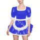 Glossy Half Sleeves PVC French Maid Dress with Apron Womens Square Collar Lace Trim A-line Mini Dress for Cosplay Halloween 7XL