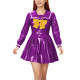 Sweet Glossy PVC Sailor Dress for Women Long Sleeve Pleated Mini Dress with Yellow Bow Japanese Schoolgirl Style Cosplay Outfit