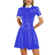 Womens Shiny Vinyl Short Sleeve Short Dress Preppy Style Contrast Collar Slim and Flare Mini Dress Plus Size Party Club Dress