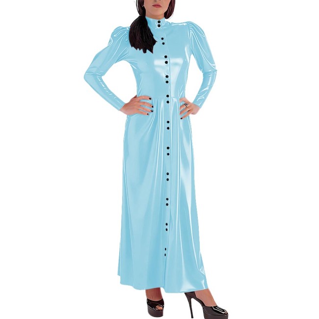 Plus Size Women's Single-Breasted Slim Long Dress Glossy PVC Leather High Neck Maxi Dresses Wetlook Party Club Street Wear 8XL