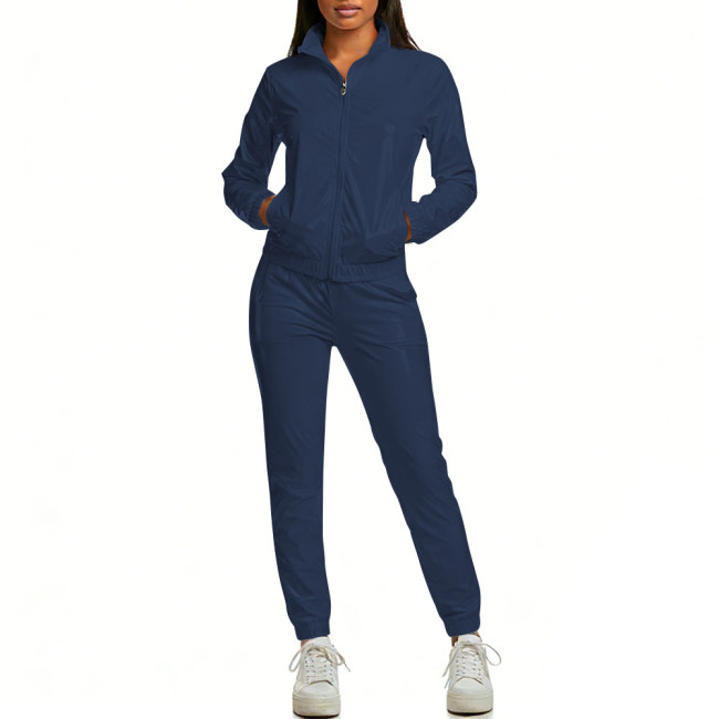 Womens Casual Shiny Trouses Outfits Streetwear Glossy PVC Leather Two-piece Pant Sets Full Zipper Long Sleeve Jacket and Pant