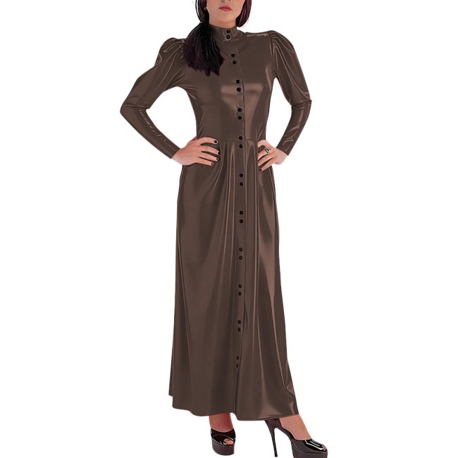 Plus Size Women's Single-Breasted Slim Long Dress Glossy PVC Leather High Neck Maxi Dresses Wetlook Party Club Street Wear 8XL