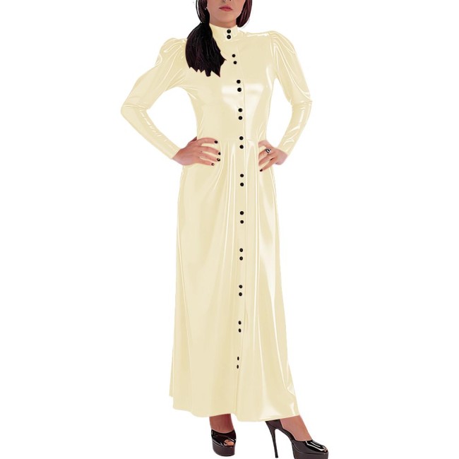 Plus Size Women's Single-Breasted Slim Long Dress Glossy PVC Leather High Neck Maxi Dresses Wetlook Party Club Street Wear 8XL