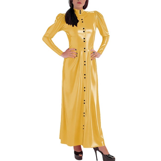 Plus Size Women's Single-Breasted Slim Long Dress Glossy PVC Leather High Neck Maxi Dresses Wetlook Party Club Street Wear 8XL