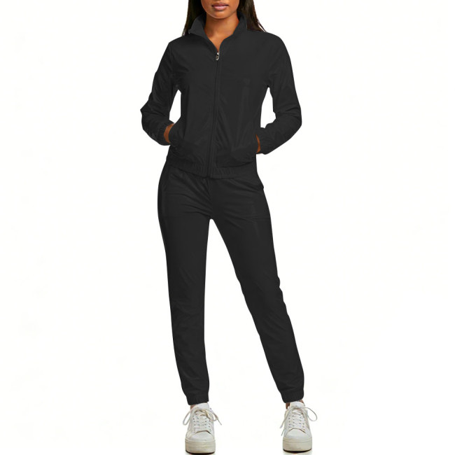Womens Casual Shiny Trouses Outfits Streetwear Glossy PVC Leather Two-piece Pant Sets Full Zipper Long Sleeve Jacket and Pant