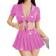 Women's Sexy PVC Shiny Two Piece Sets Punk V-neck Lace-up Crop Top Pleated Mini Skirt Wtlook Clubwear Party Coplay Daily Outfits