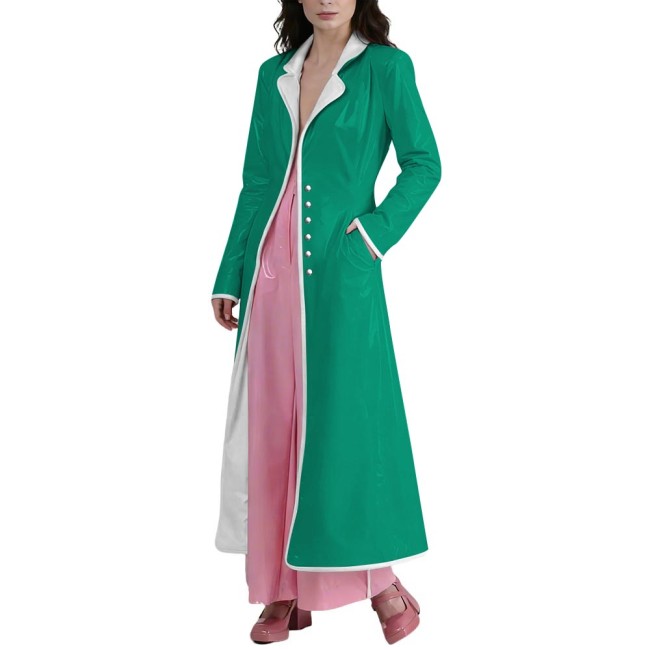 Elegant Glossy PVC Long Trench Coat for Women Plus Size Lapel Long Sleeve Spliced Vintage Long Coats Female Fashion Maxi Jackets