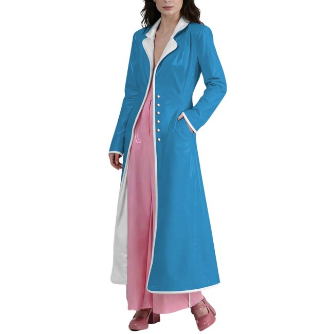 Elegant Glossy PVC Long Trench Coat for Women Plus Size Lapel Long Sleeve Spliced Vintage Long Coats Female Fashion Maxi Jackets