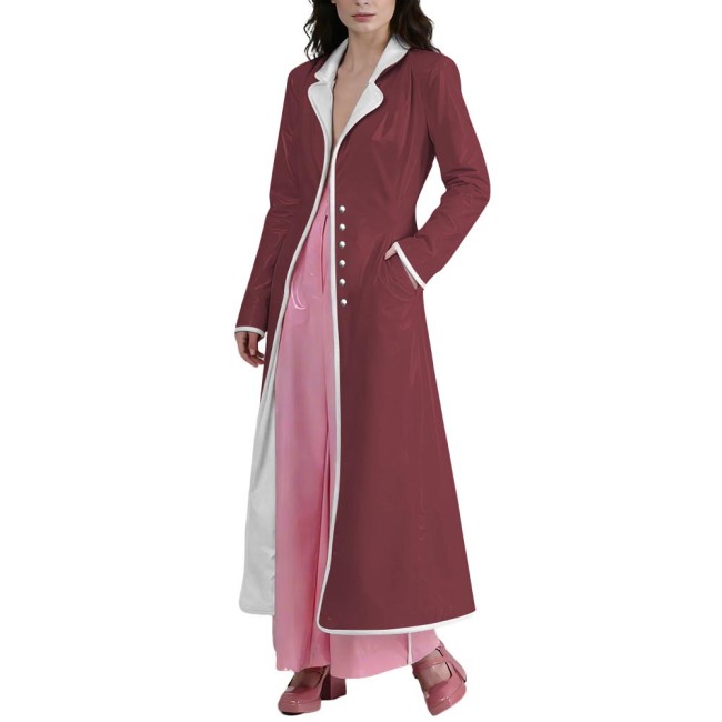 Elegant Glossy PVC Long Trench Coat for Women Plus Size Lapel Long Sleeve Spliced Vintage Long Coats Female Fashion Maxi Jackets